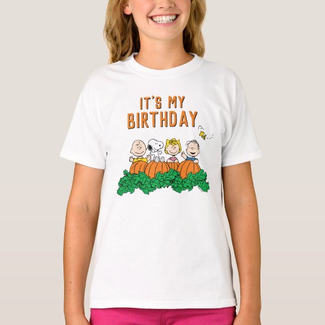 Charlie Brown och Gang Pumpkin Birthday T Shirt (Framsida)
