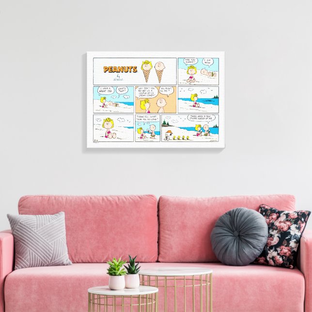 Charlie Brown och Sally Ice Cream vid stranden Canvastryck (Insitu (Vardagsrum))