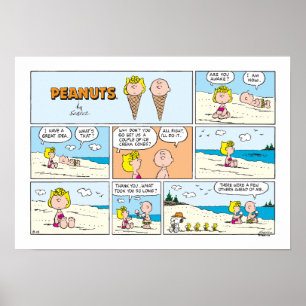 Charlie Brown och Sally Ice Cream vid stranden Poster