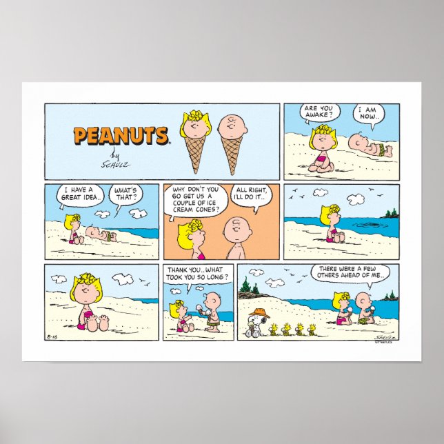 Charlie Brown och Sally Ice Cream vid stranden Poster (Framsidan)