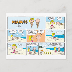 Charlie Brown och Sally Ice Cream vid stranden Vykort