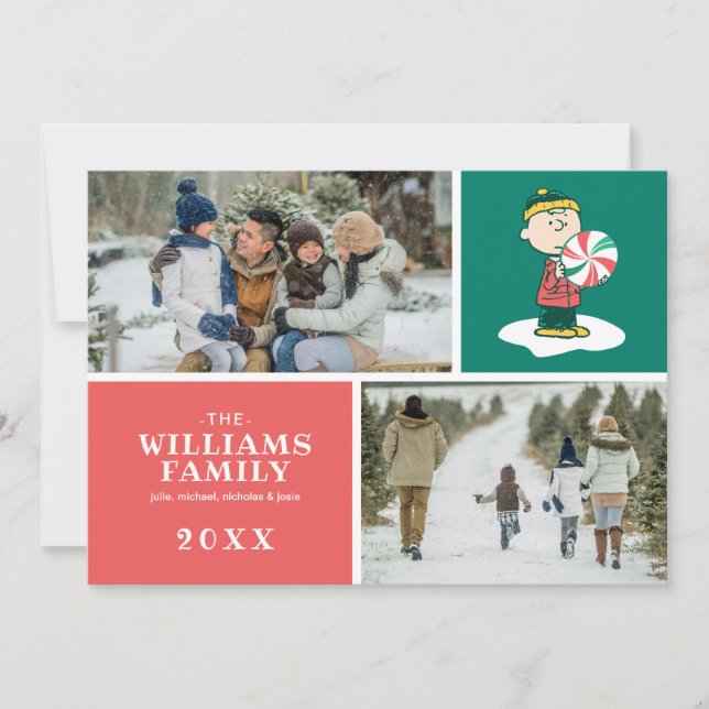 Charlie Brown Pepparmyntkonfekt Julkort (Framsida)