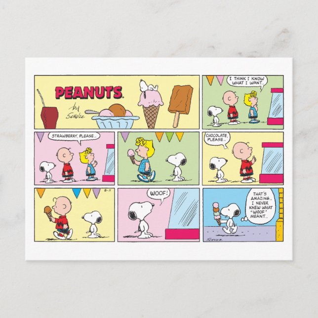 Charlie Brown, Snoopy och Sally | Ice Cream Vykort (Framsida)