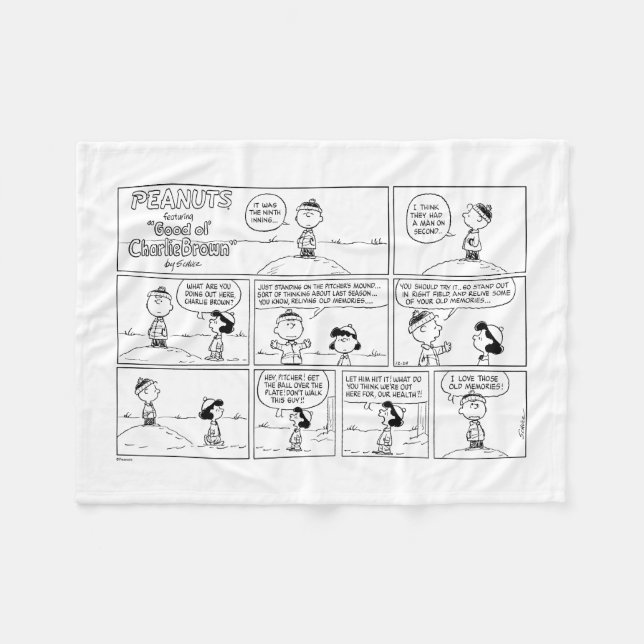 Charlie Browns minnen på Pitchers klocka Fleecefilt (Framsidan (Horisontell))