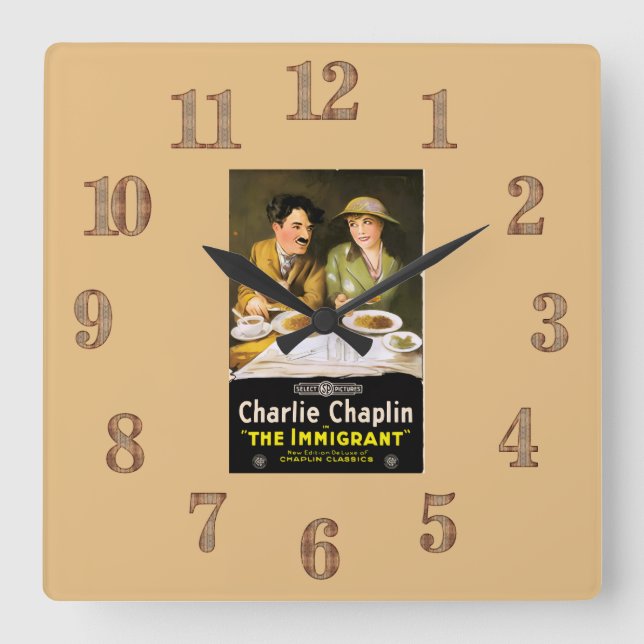 Charlie Chaplin/Invandrarmuren Clock Fyrkantig Klocka (Framsida)