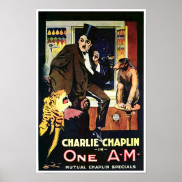 Charlie Chaplin One AM 1916 Klassisk Film Poster