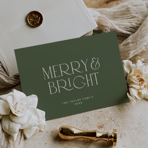 CHARLIE Grönt Modern Merry Bright Family Jul Julkort