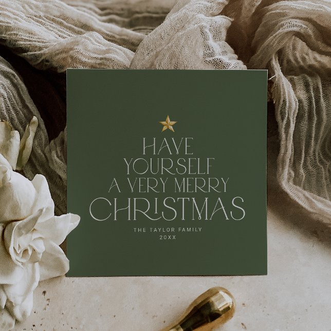 CHARLIE Grönt Star-familjen God jul Julkort (CHARLIE Green Star Family Merry Little Christmas Holiday Card)