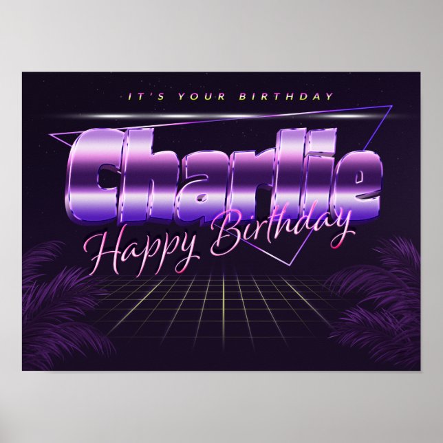 Charlie Name Vorname lila retro Poster Geburtstag (Framsidan)
