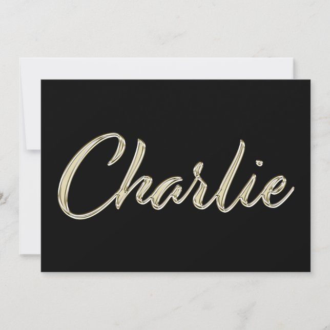 Charlie Name white gold Handwriting Karte Kort (Framsida)