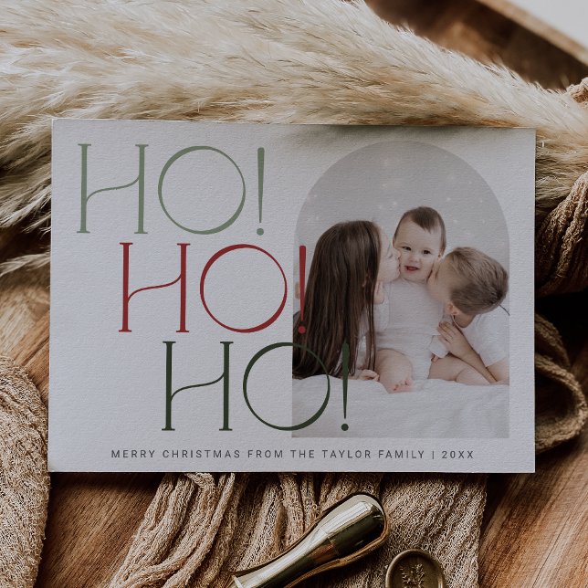 CHARLIE Red Grönt Ho Ho-familjens fotojul Julkort (CHARLIE Red Green Ho Ho Ho Family Photo Christmas Holiday Card)