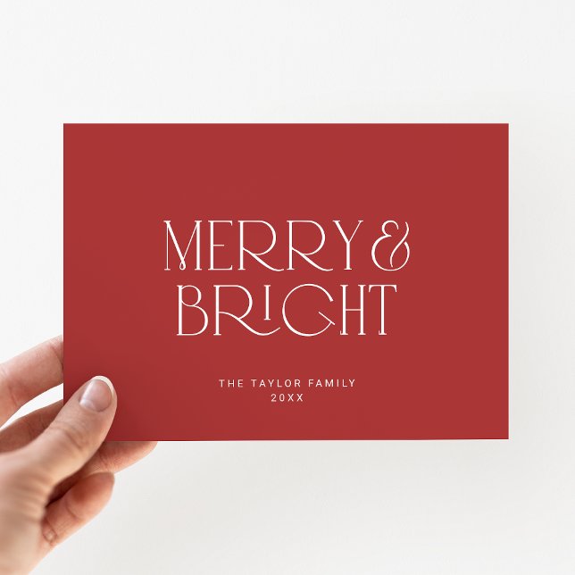 CHARLIE Red Modern Merry Bright-familjens helgdag Julkort (CHARLIE Red Modern Merry Bright Family Christmas Holiday Card)