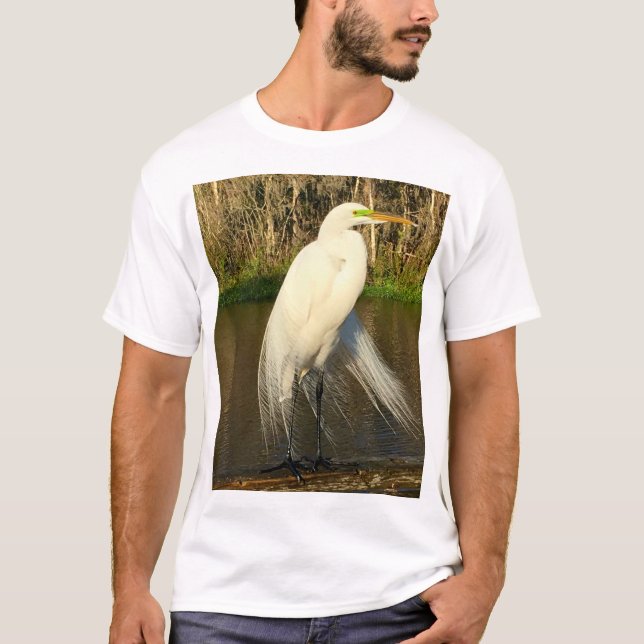 Charlie The Great Egret T Shirt (Framsida)