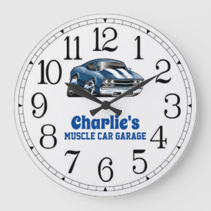 Charlie's 69 Muscle Car Large Clock Stor Klocka