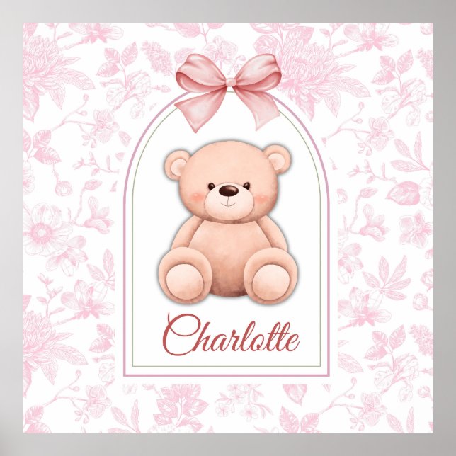 Charlotte | Anpassningsbar Rosa Nalle Försörjnings Poster (Framsidan)
