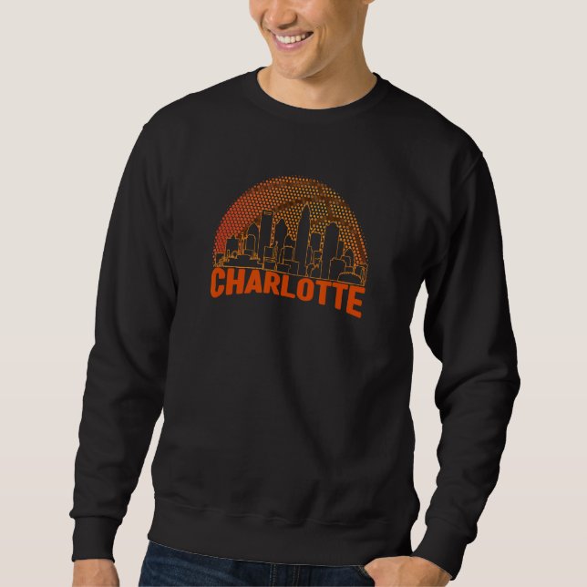 Charlotte Basketball Skyline Cityscape Retro Vinta Lång Ärmad Tröja (Framsida)