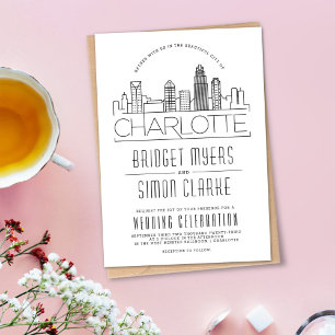 Charlotte Bröllop Stiliserad Skyline-inbjudan Inbjudningar