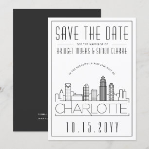 Charlotte Bröllop Stiliserad Skyline Spara datum Inbjudningar