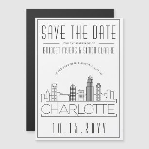 Charlotte Bröllop Stiliserad Skyline Spara datum Magnetisk Inbjudningskort