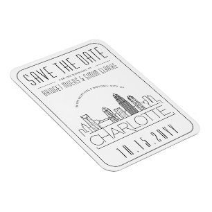 Charlotte Bröllop Stylized Skyline Spara datum Magnet