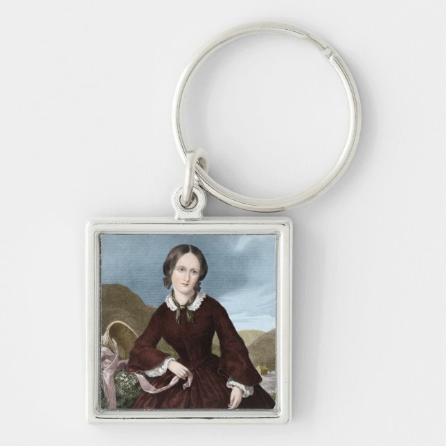 Charlotte Bronte Fyrkantig Silverfärgad Nyckelring (Framsidan)