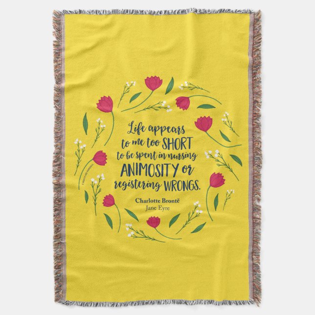 Charlotte Bronte Jane Eyre Blommigt Life Bok Quote Filt (Framsidan Vertikal)