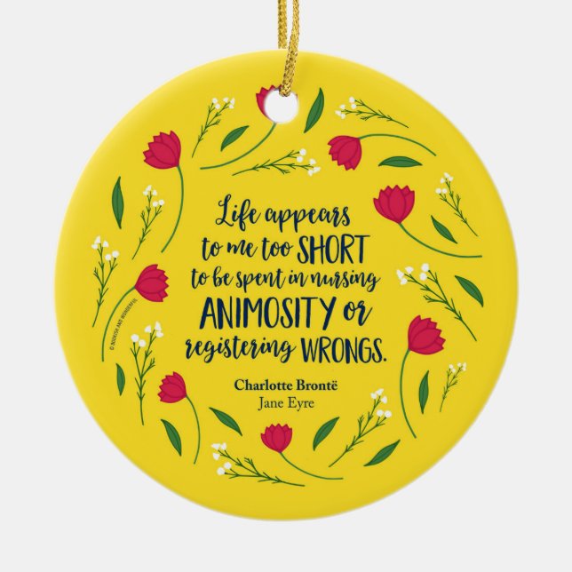Charlotte Bronte Jane Eyre Blommigt Life Bok Quote Julgransprydnad Keramik (Framsidan)