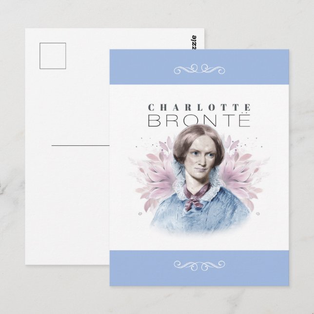 Charlotte Bronte Porträtt by Richmond with Flowers Vykort (Fram/baksida)
