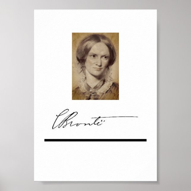 Charlotte Brontë porträtt och namnteckning Poster (Framsidan)