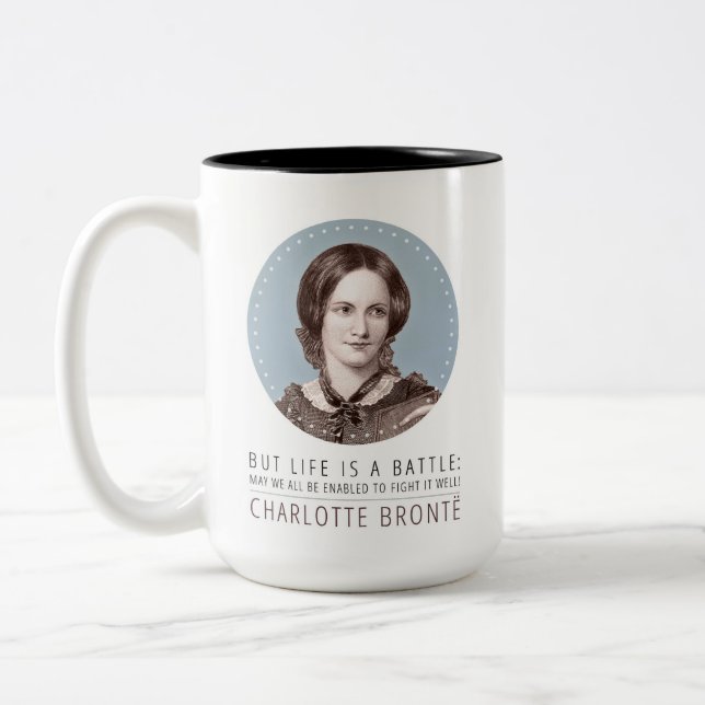 Charlotte Bronte Porträtt och Quote Två-Tonad Mugg (Vänster)