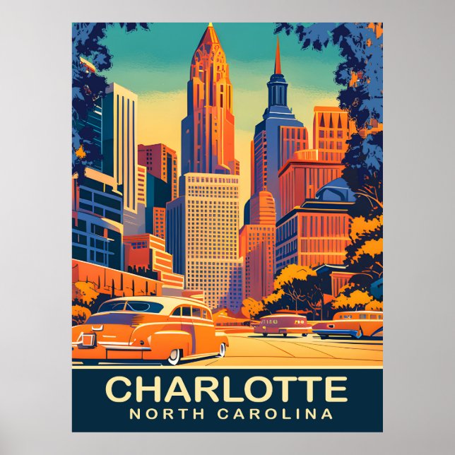 Charlotte, City Center, North Carolina, Travel Poster (Framsidan)