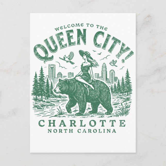 Charlotte City North Carolina Welcome to the Queen Vykort (Framsida)