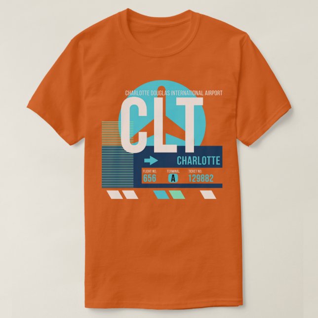 Charlotte CLT Airport Code Baggage Märkre T Shirt (Design framsida)
