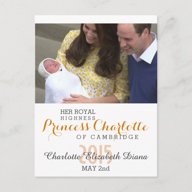 Charlotte Elizabeth Diana - British Will Kate Vykort (Framsida)