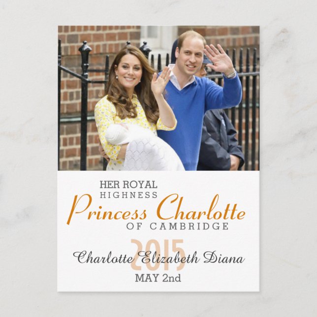 Charlotte Elizabeth Diana - British Will Kate Vykort (Framsida)
