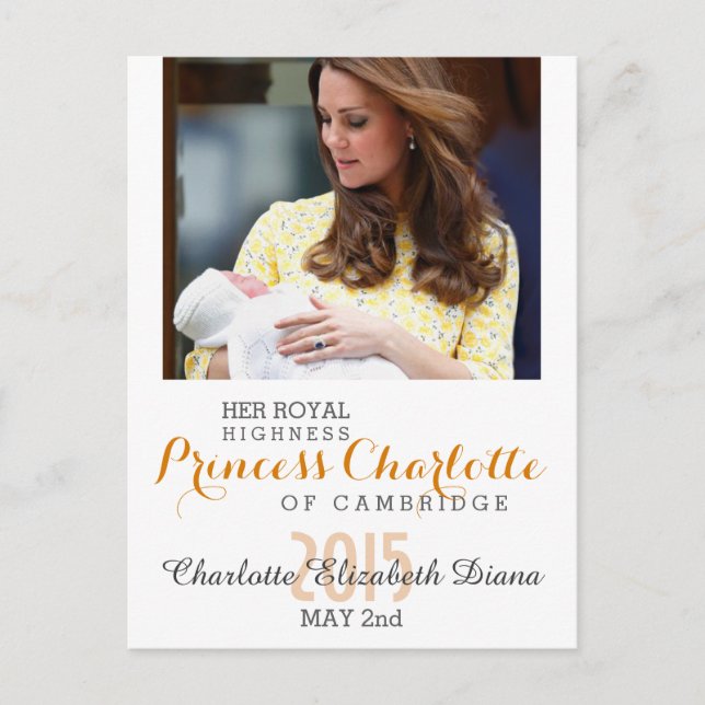 Charlotte Elizabeth Diana - British Will Kate Vykort (Framsida)