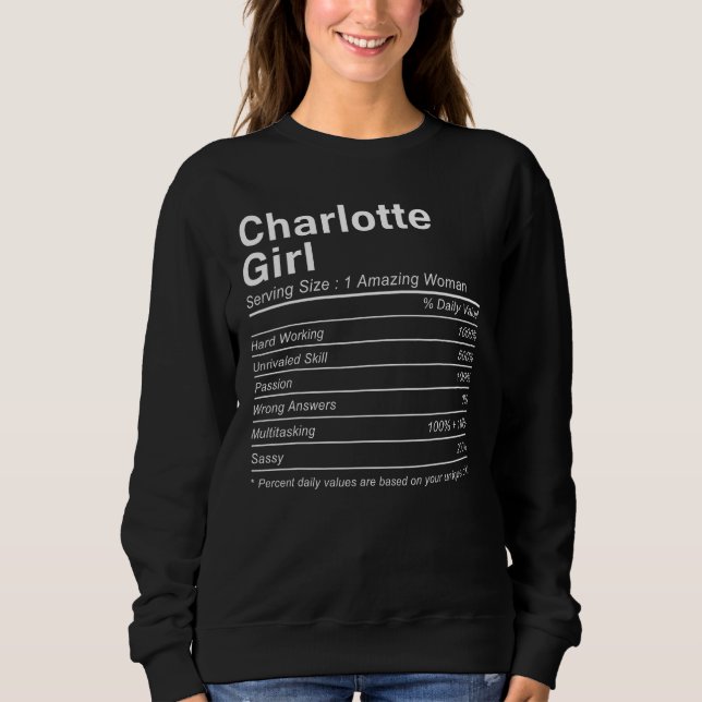 CHARLOTTE GIRL NC NORTH CAROLINA Nutrition Facts   T Shirt (Framsida)