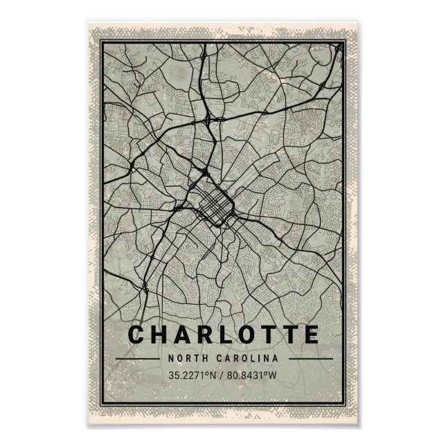 charlotte map print poster canvas |South carolina (Framsidan)