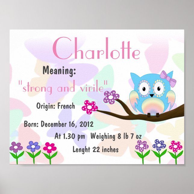 Charlotte Name meaning keepsake nursery Poster (Framsidan)