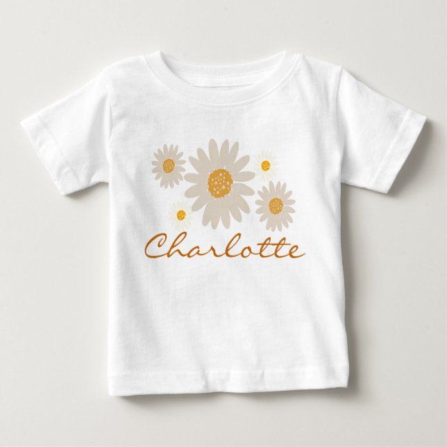 Charlotte namn avslöjade blomman av retro daisy bo t shirt (Framsida)