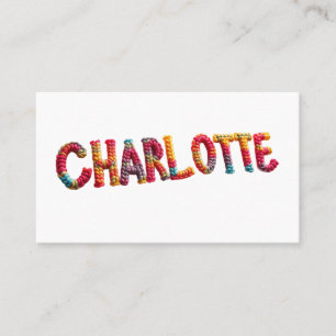 Charlotte Namn i Vibrant Crochet Mönster Visitkort