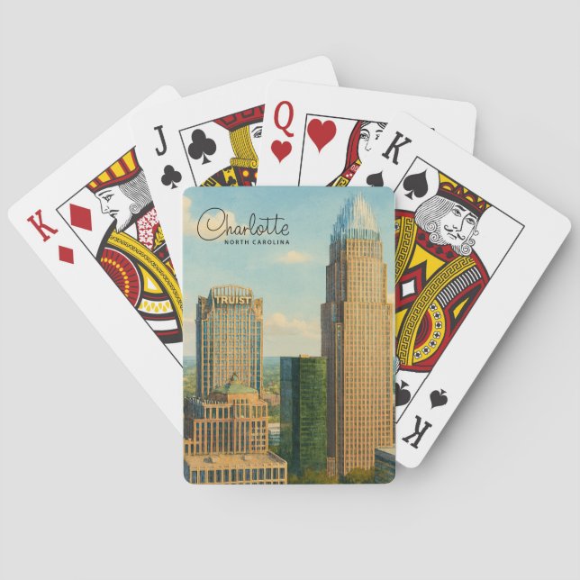 Charlotte NC Akvarell Stadssiluett Resa Casinokort (Baksidan)