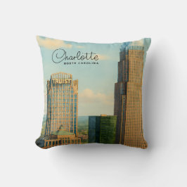 Charlotte NC Akvarell Stadssiluett Resa Kudde
