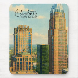 Charlotte NC Akvarell Stadssiluett Resa Musmatta