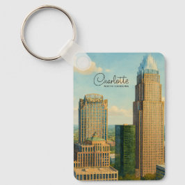 Charlotte NC Akvarell Stadssiluett Resa Nyckelring
