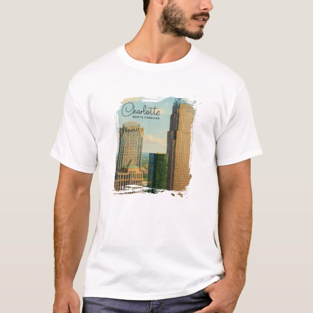 Charlotte NC Akvarell Stadssiluett Resa T Shirt (Framsida)