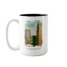 Charlotte NC Akvarell Stadssiluett Resa