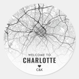 Charlotte, NC City Karta | Bröllop Välkommen Runt Klistermärke