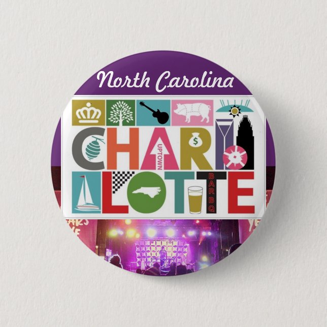 Charlotte NC North Carolina Round Magnet Knapp (Framsida)