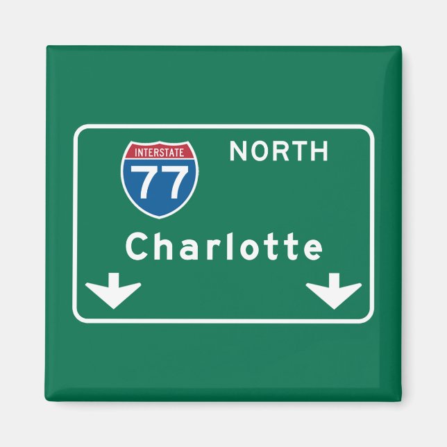 Charlotte, NC Road Sign Magnet (Framsidan)